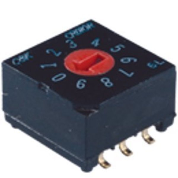 Rotary Coded Switch, 16 Positions, Hexadecimal, Latched, 0.02A, 20Vdc, 6 Pcb Hole Cnt, Solder, C&K Components, Mfr#: CRD16RM0AB